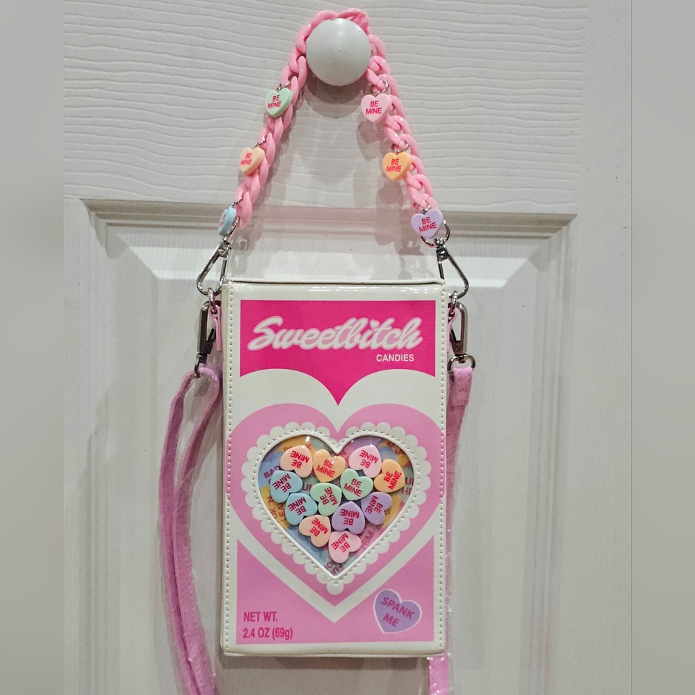 Unique Sweet Sugar Thrillz Say It With Candy Hearts Crossbody Bag Pink Purse New